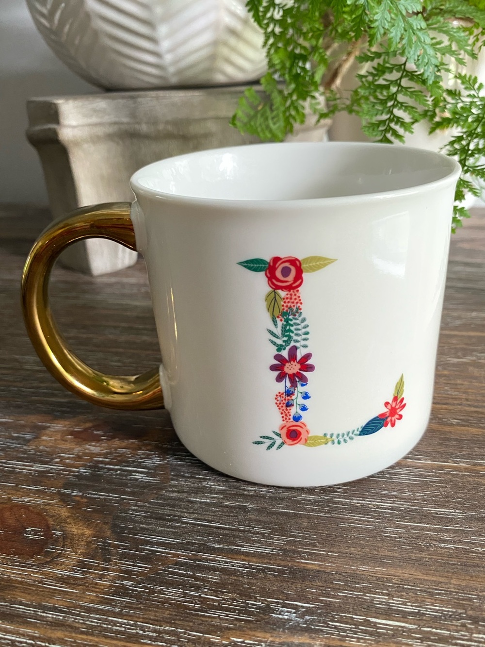 Opalhouse Boho Floral “L” Monogrammed Flowers Gold Handle Coffee Tea Target Mug